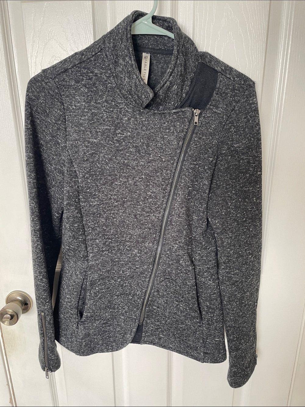 Fabletics Heather Charcoal Asymmetrical Zip Jacket